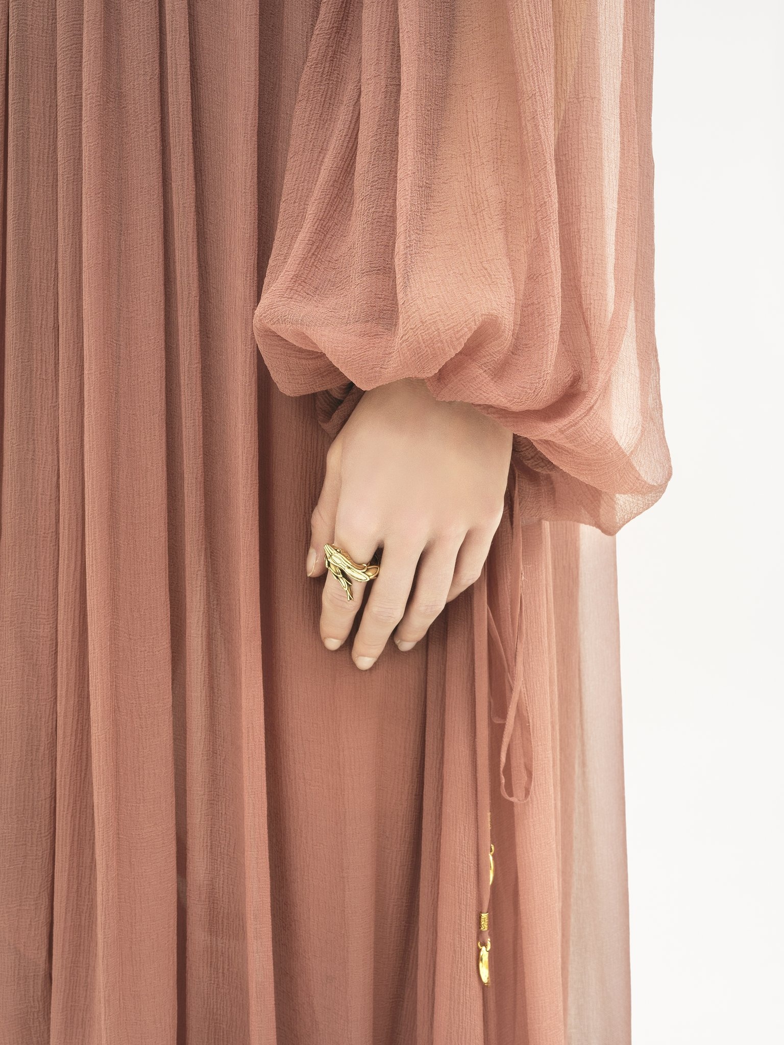 GATHERED LONG DRESS IN SILK MOUSSELINE - 4