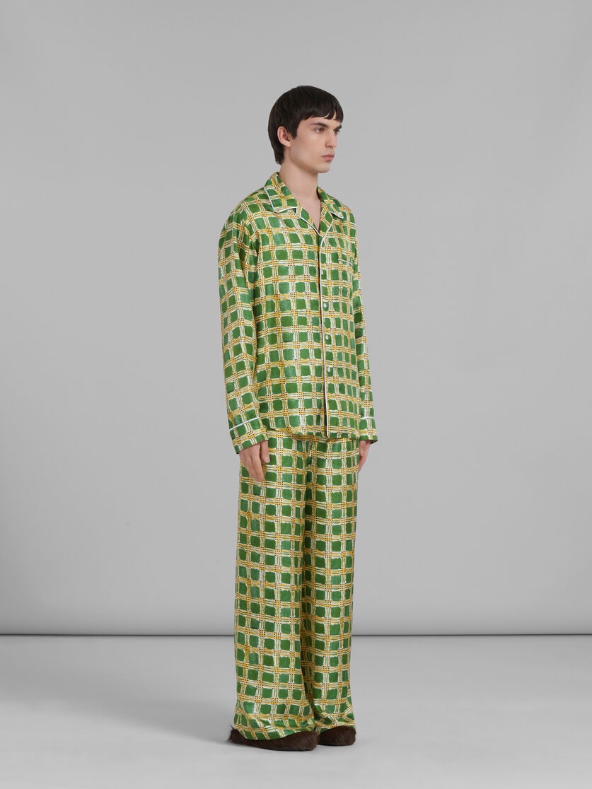 GREEN SILK TWILL SHIRT WITH CHECK FIELDS PRINT - 5