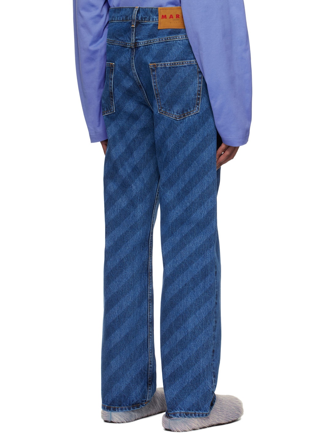 Blue Wide Leg Diagonal Stripe Jeans - 3