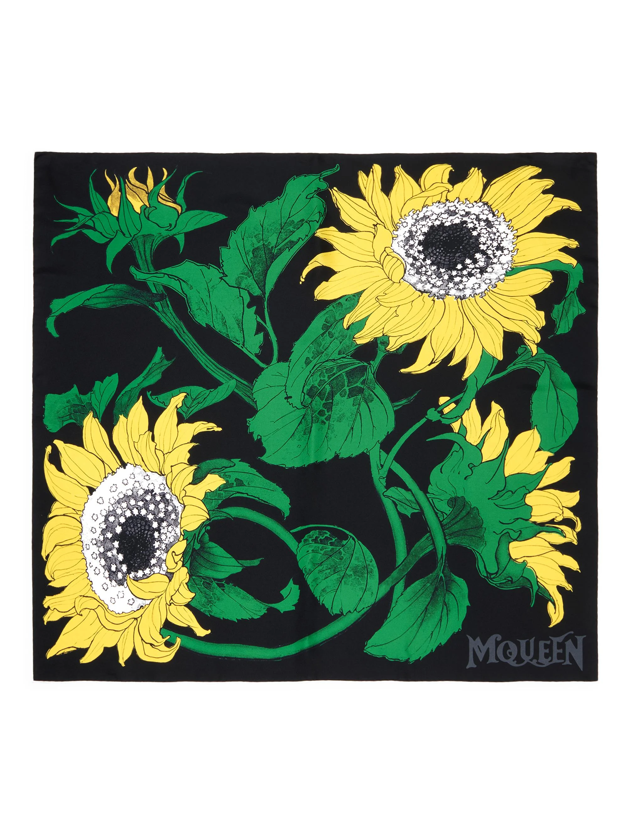 Women's Exploded Sunflower Silk Scarf - Black Yellow - 1