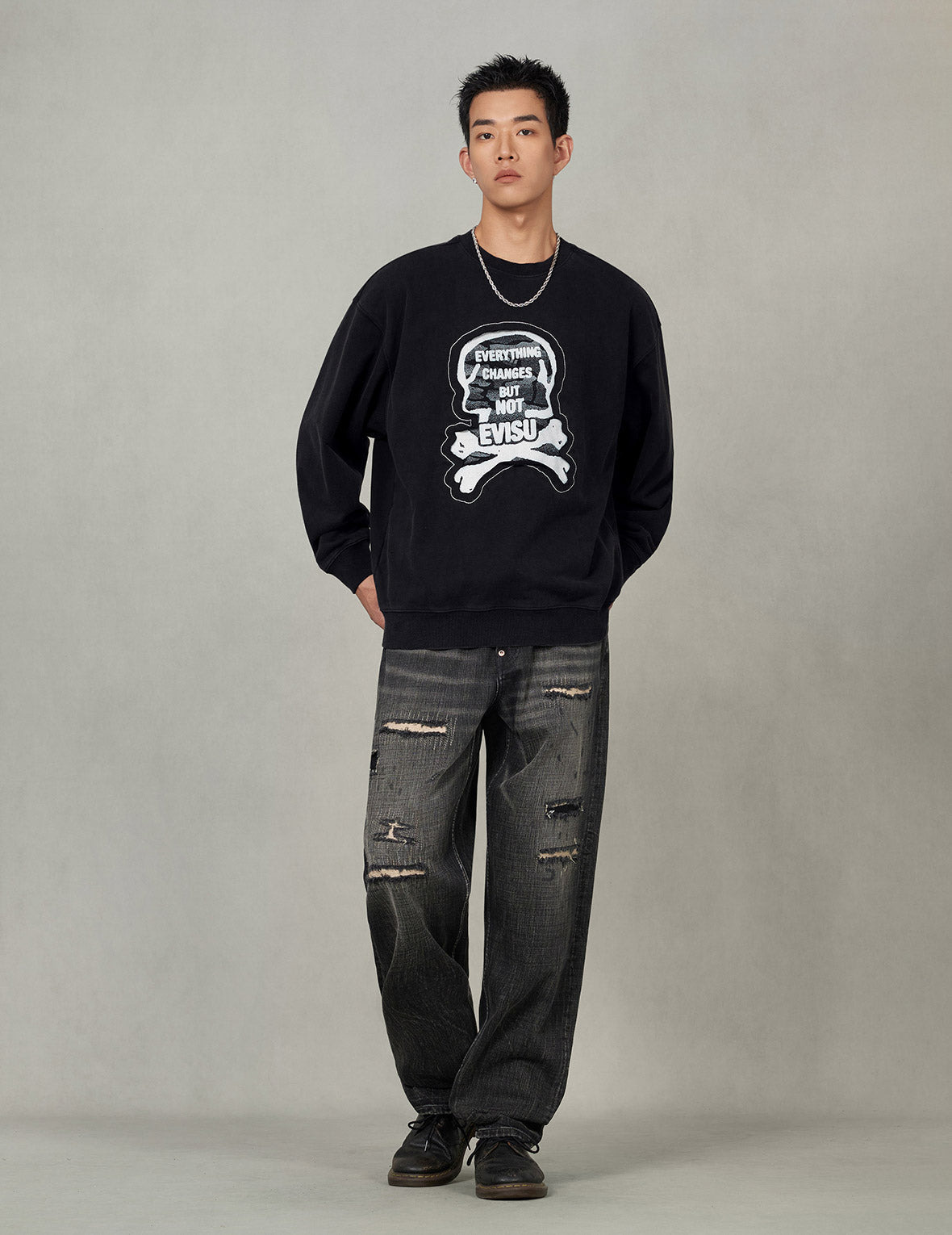 "Back to Bone" and Skull Print Fashion Fit Sweatshirt - 4