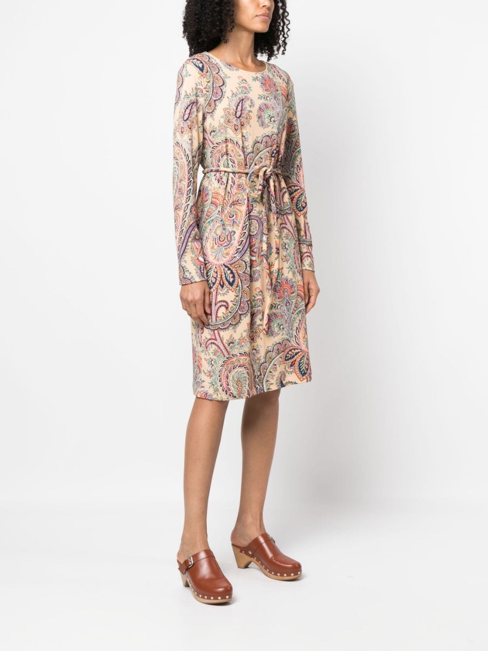 paisley-print belted dress - 3