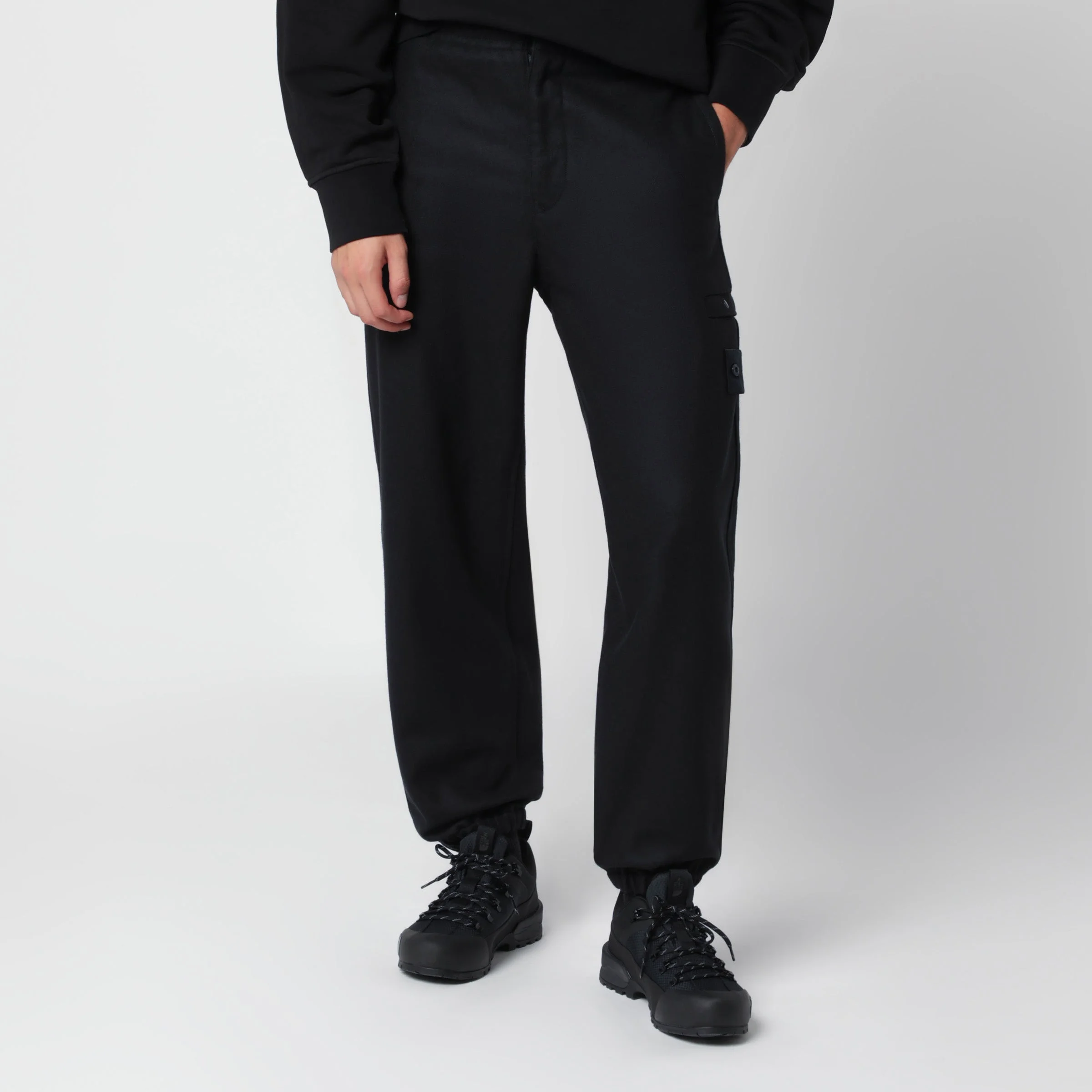 Navy blue jogging trousers in a wool blend - 1
