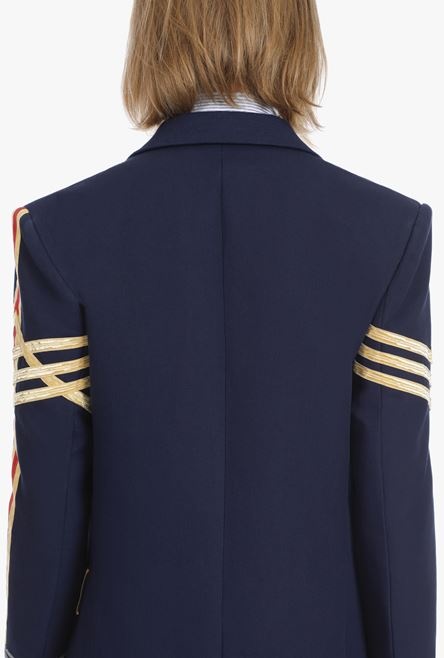 Navy blue embroidered blazer with double-breasted buttoned fastening - 8