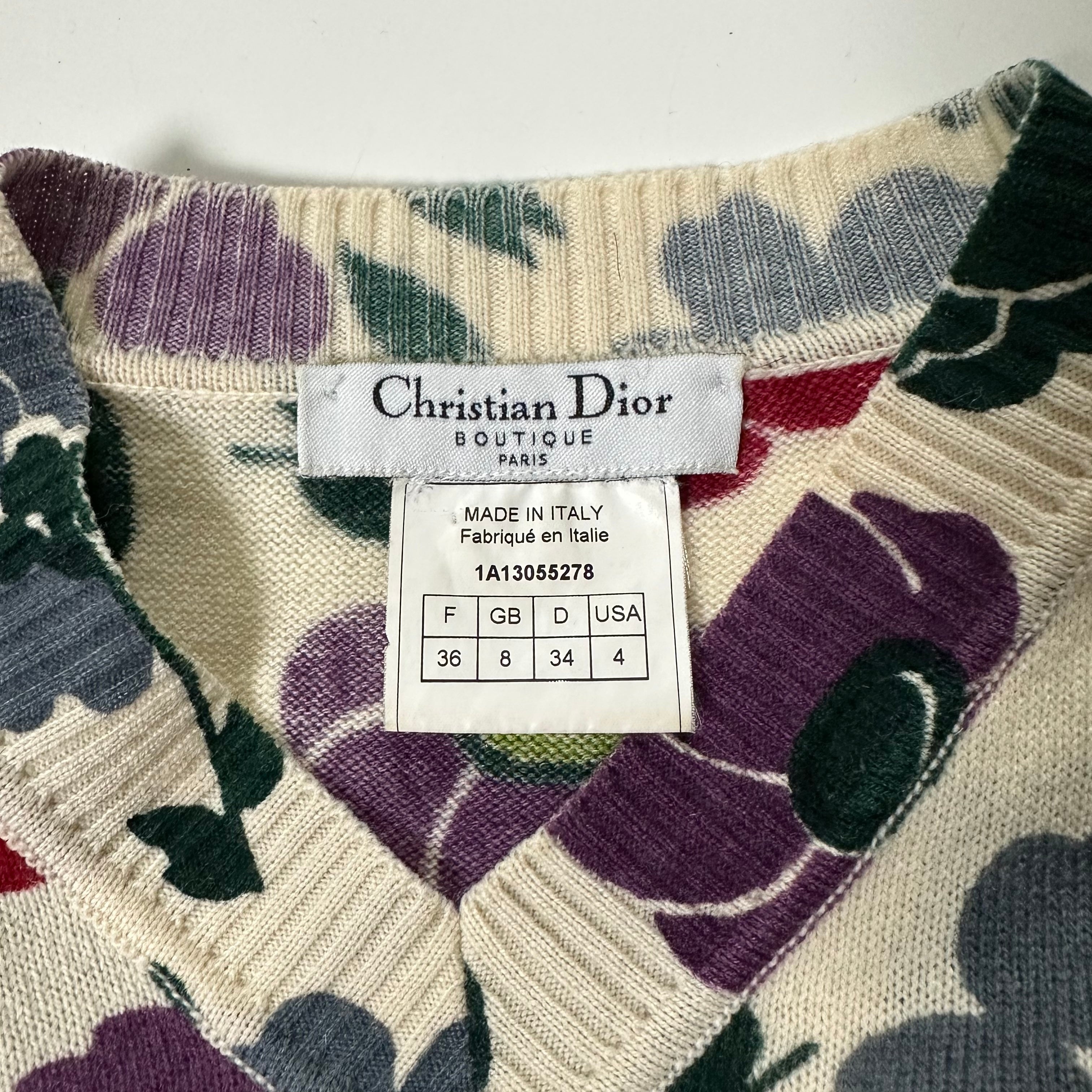 CHRISTIAN DIOR Fall Winter 2001 V-neck Floral Print Knit Sweater - 5