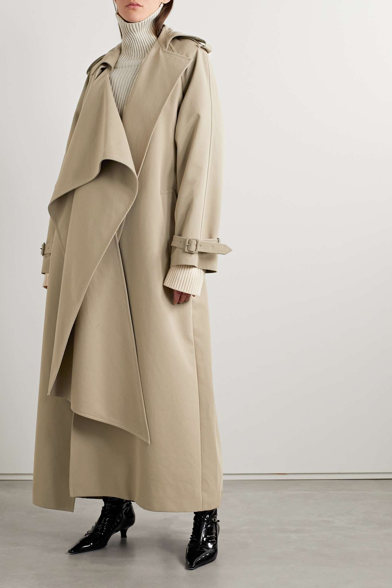 Hellen belted draped cotton-blend gabardine trench coat - 3