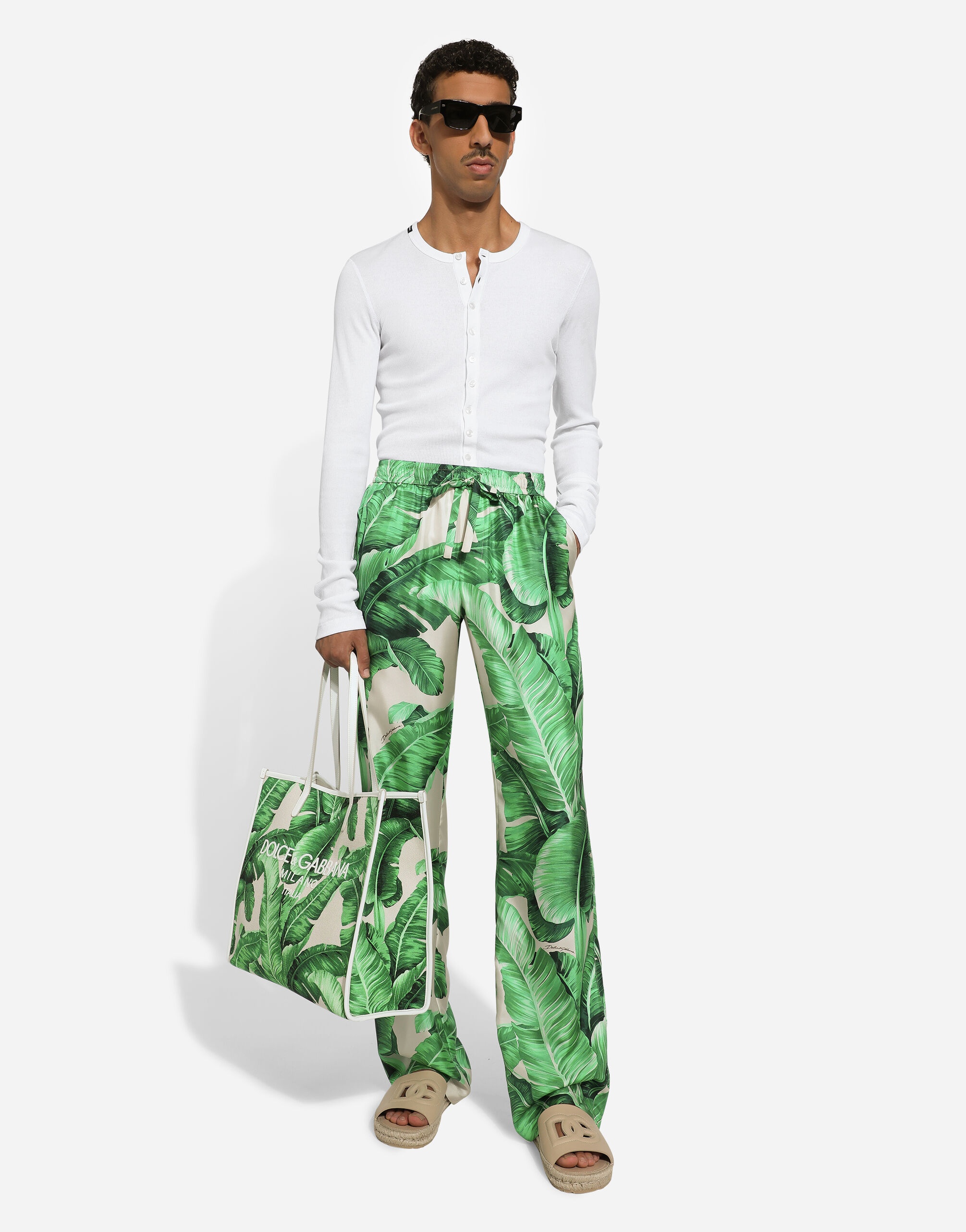 Banana-tree-print silk pajama pants - 5