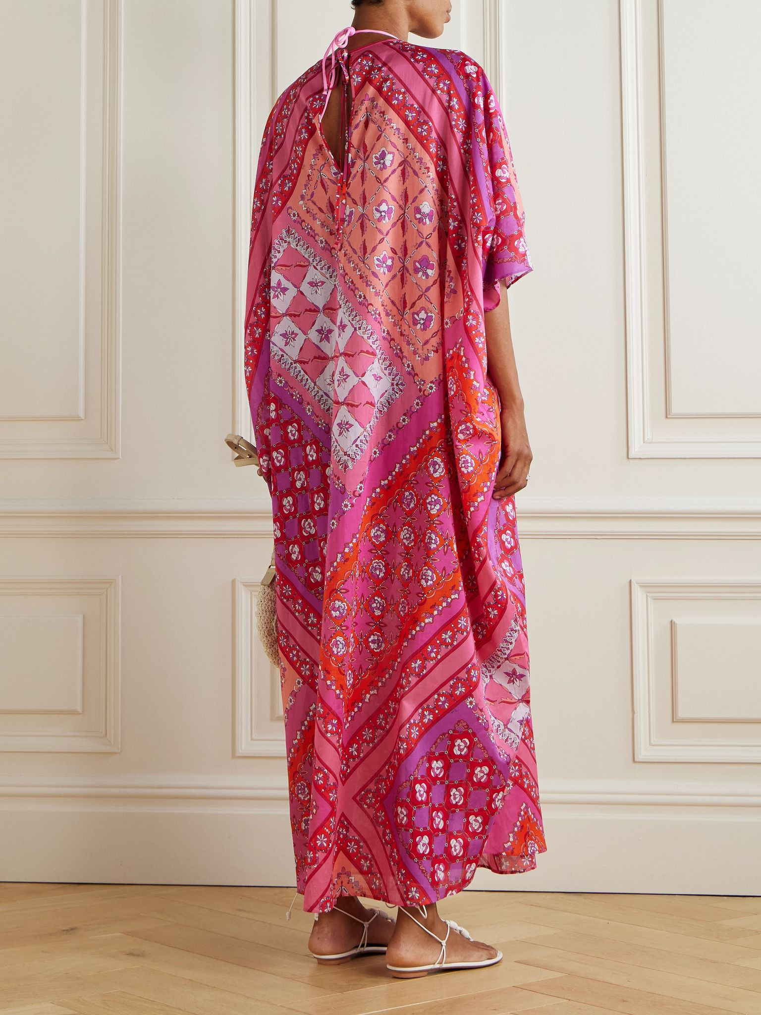 Printed cotton-muslin kaftan Fuchsia - 3