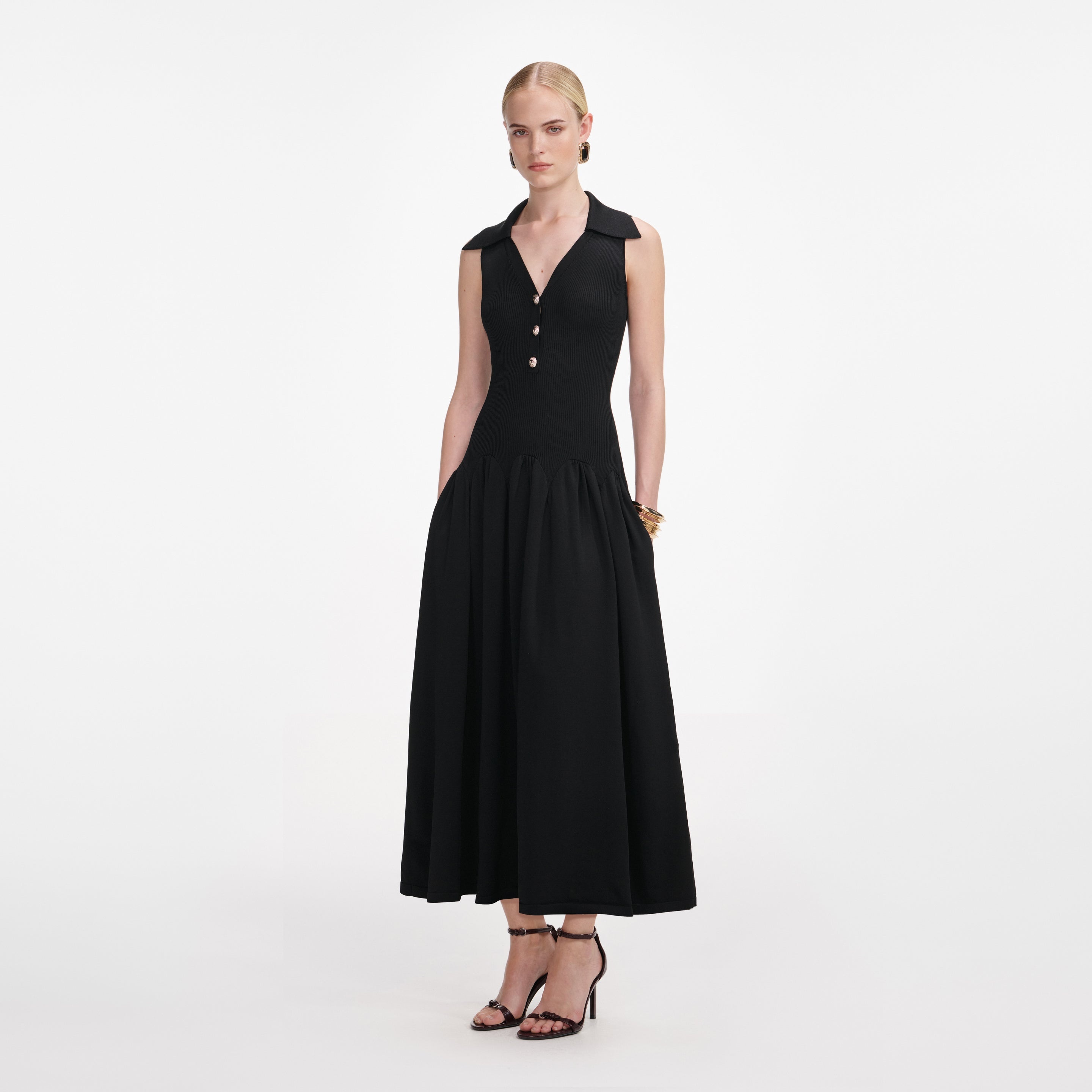 Black Ribbed Knit Midi Dress - 2