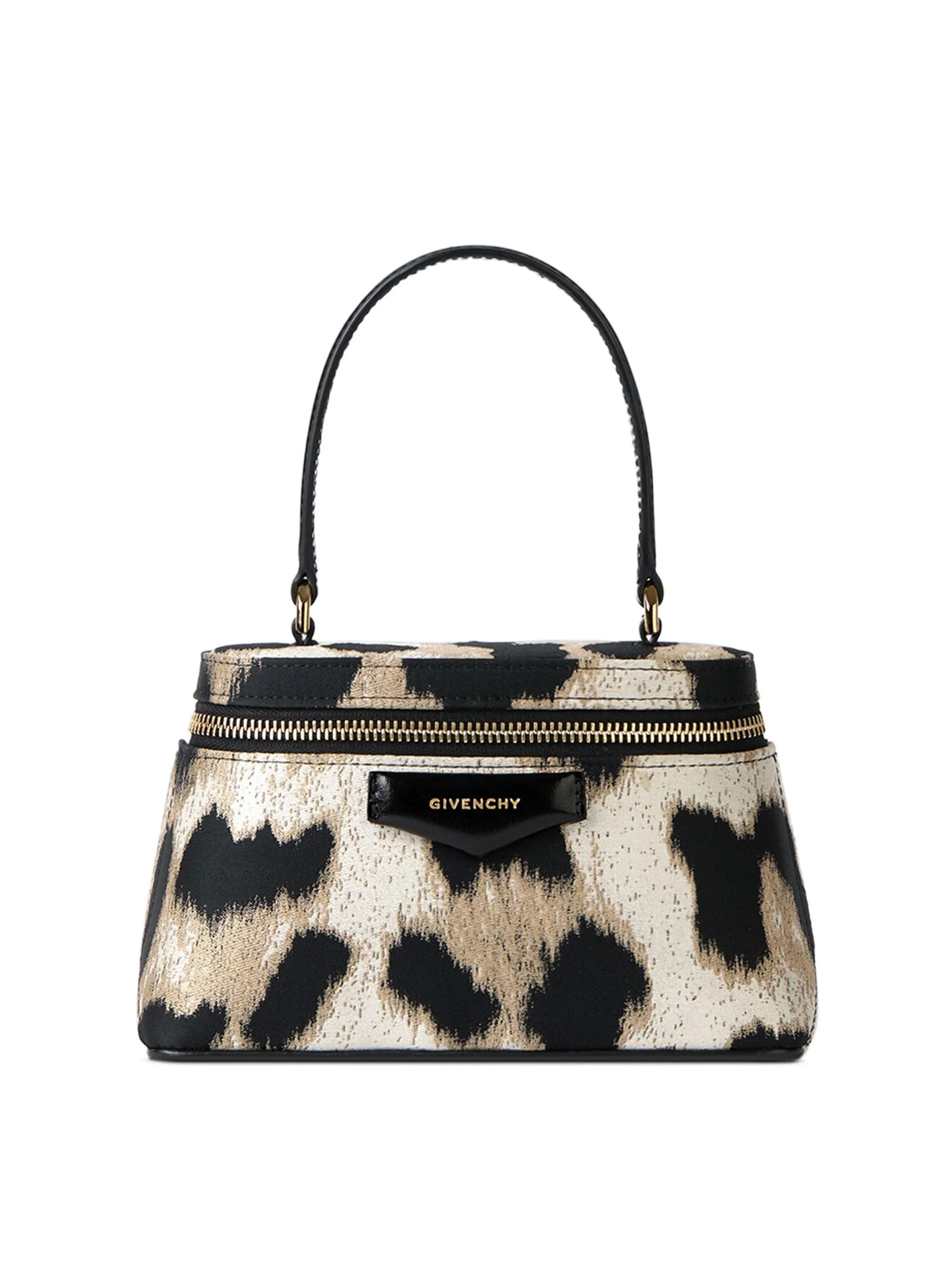 Women's Antigona Vanity Bag in Leopard Jacquard with Chain - Black Beige - 1