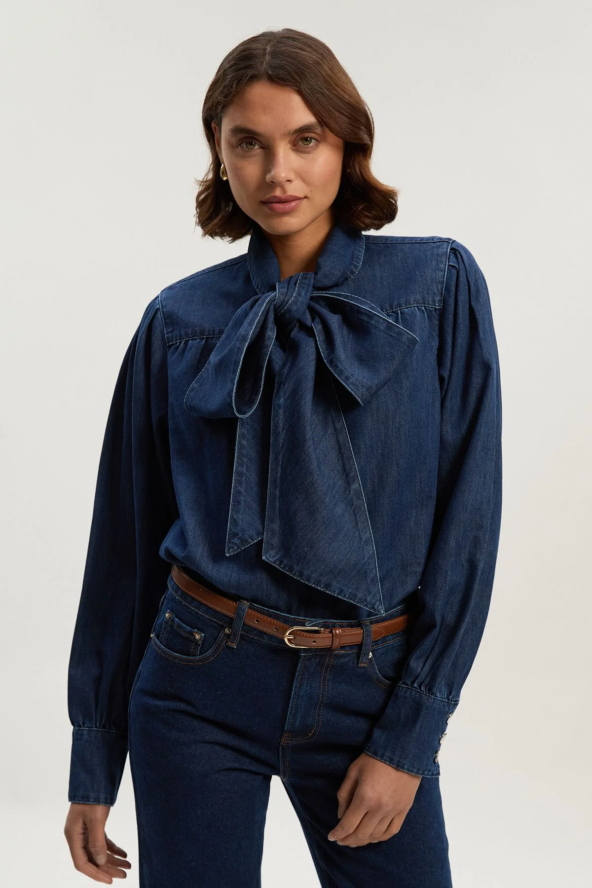 Denim Pussybow Blouse - 1