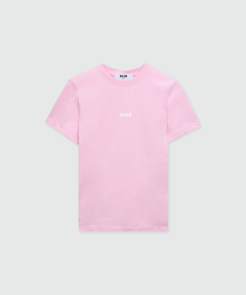 Pink short-sleeve cotton jersey T-shirt with micro logo on the front 1