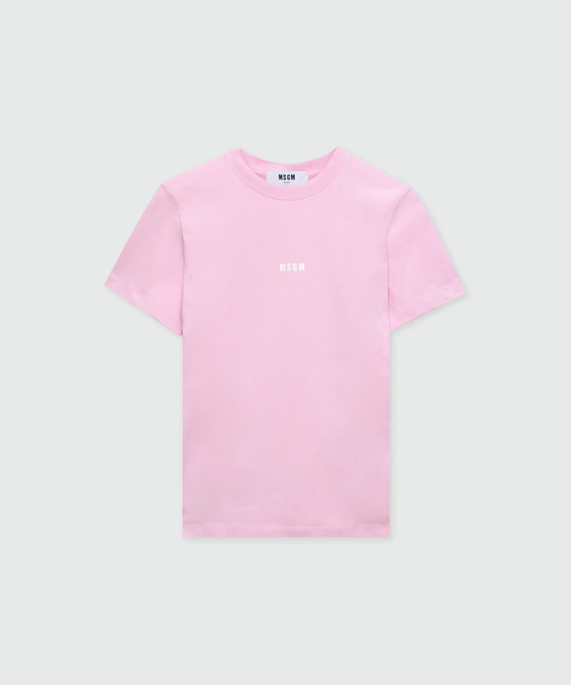 Pink short-sleeve cotton jersey T-shirt with micro logo on the front - 1