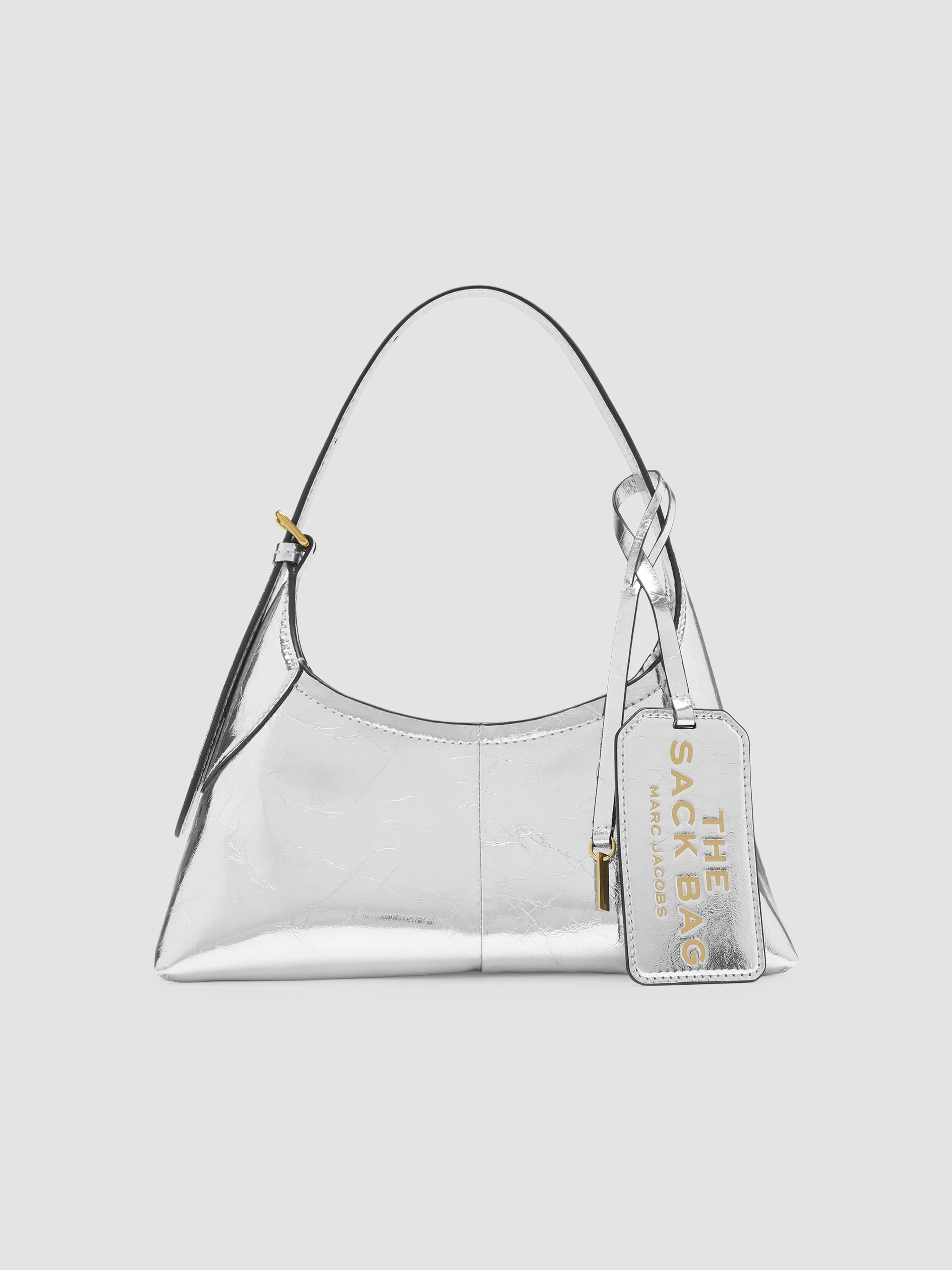 Women's Small Belted Sack Metallic Leather Shoulder Bag - Silver - 1