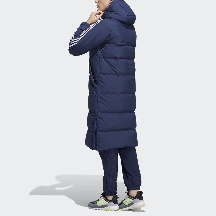 adidas Terrex 3st Long Coat Outdoor Sports Mid-Length Stay Warm Hooded Down Jacket Blue H20763 - 3