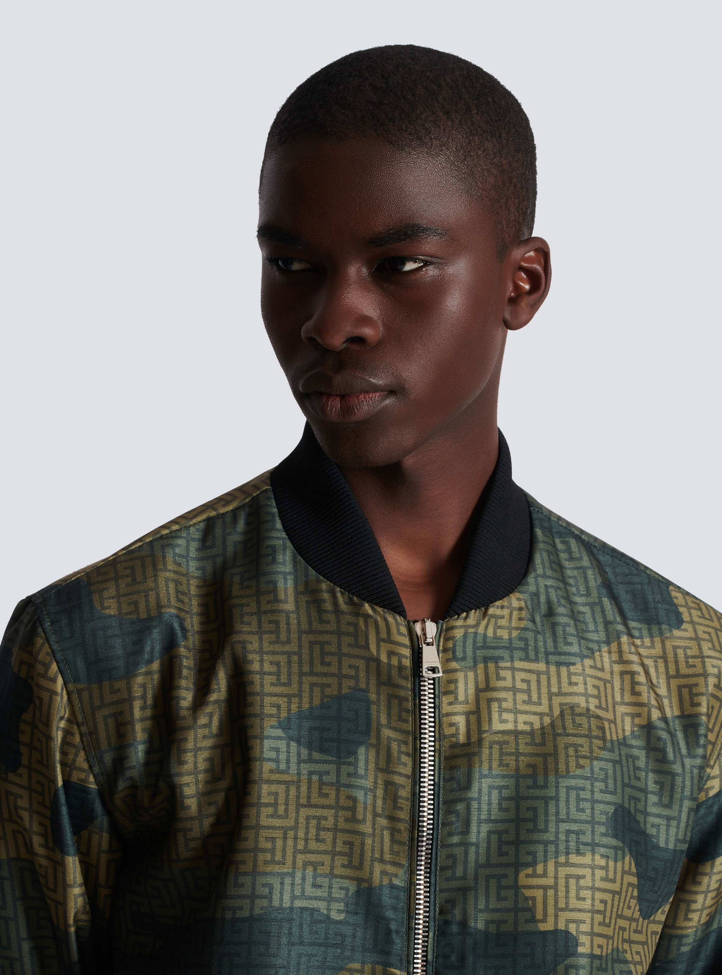 Camouflage monogrammed Shantung bomber jacket - 7