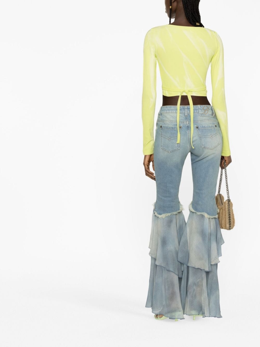 ruffled flared denim trousers - 3