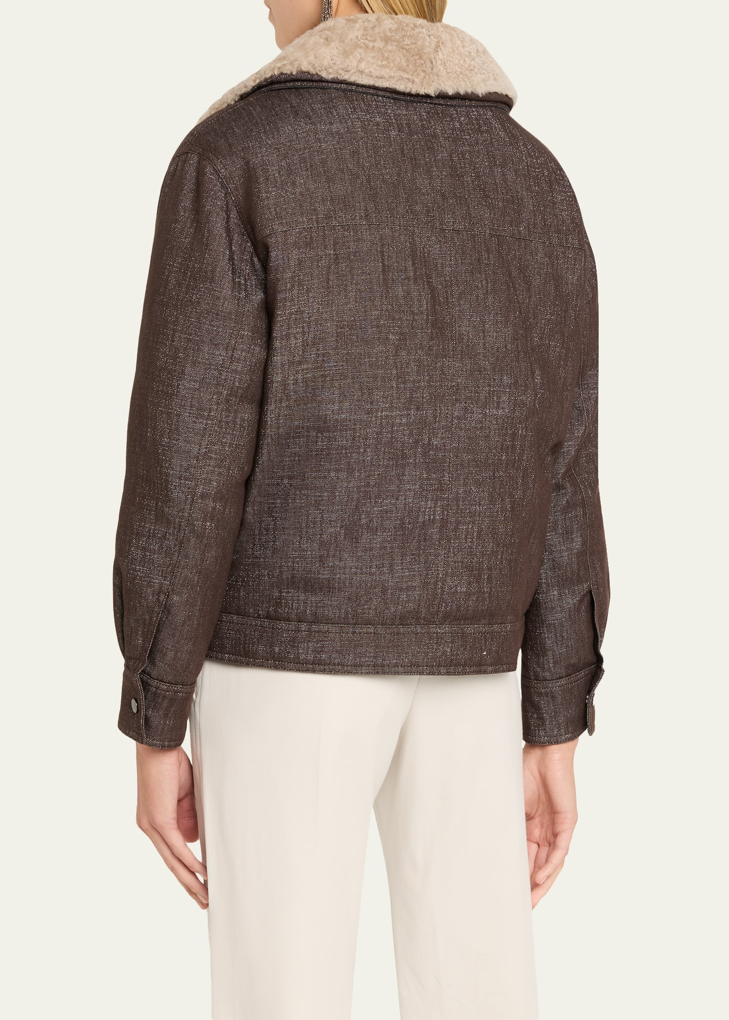 Sparkling Wool-Blend Padded Jacket with Removable Shearling Collar - 3
