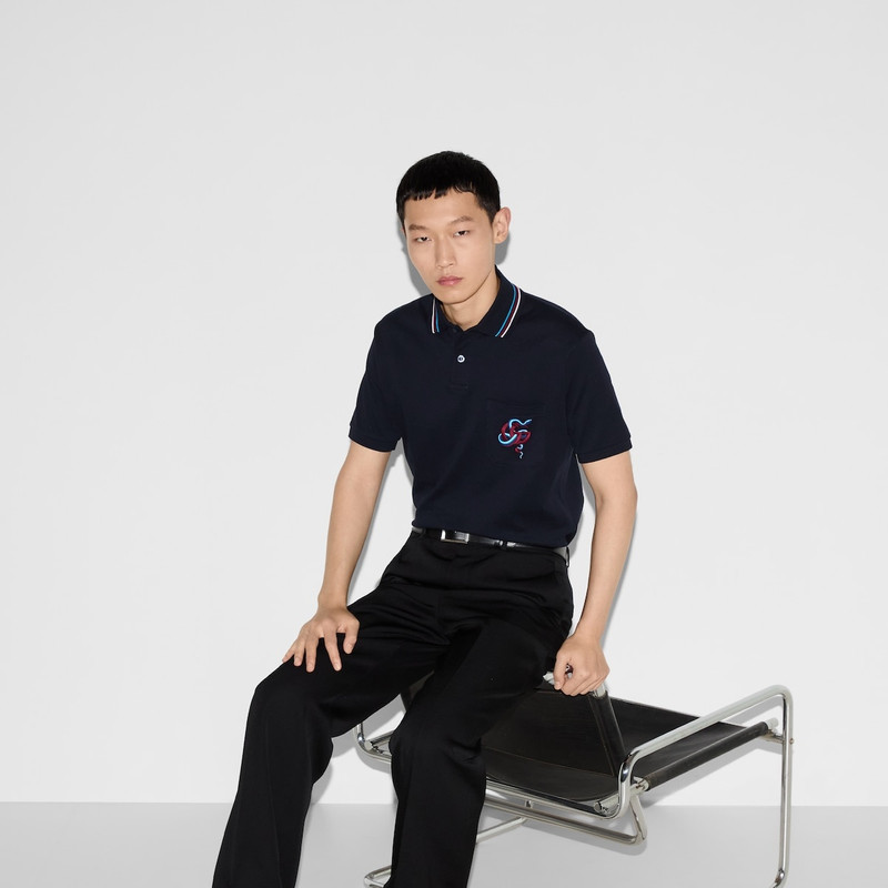 Embroidered stretch cotton polo shirt 6