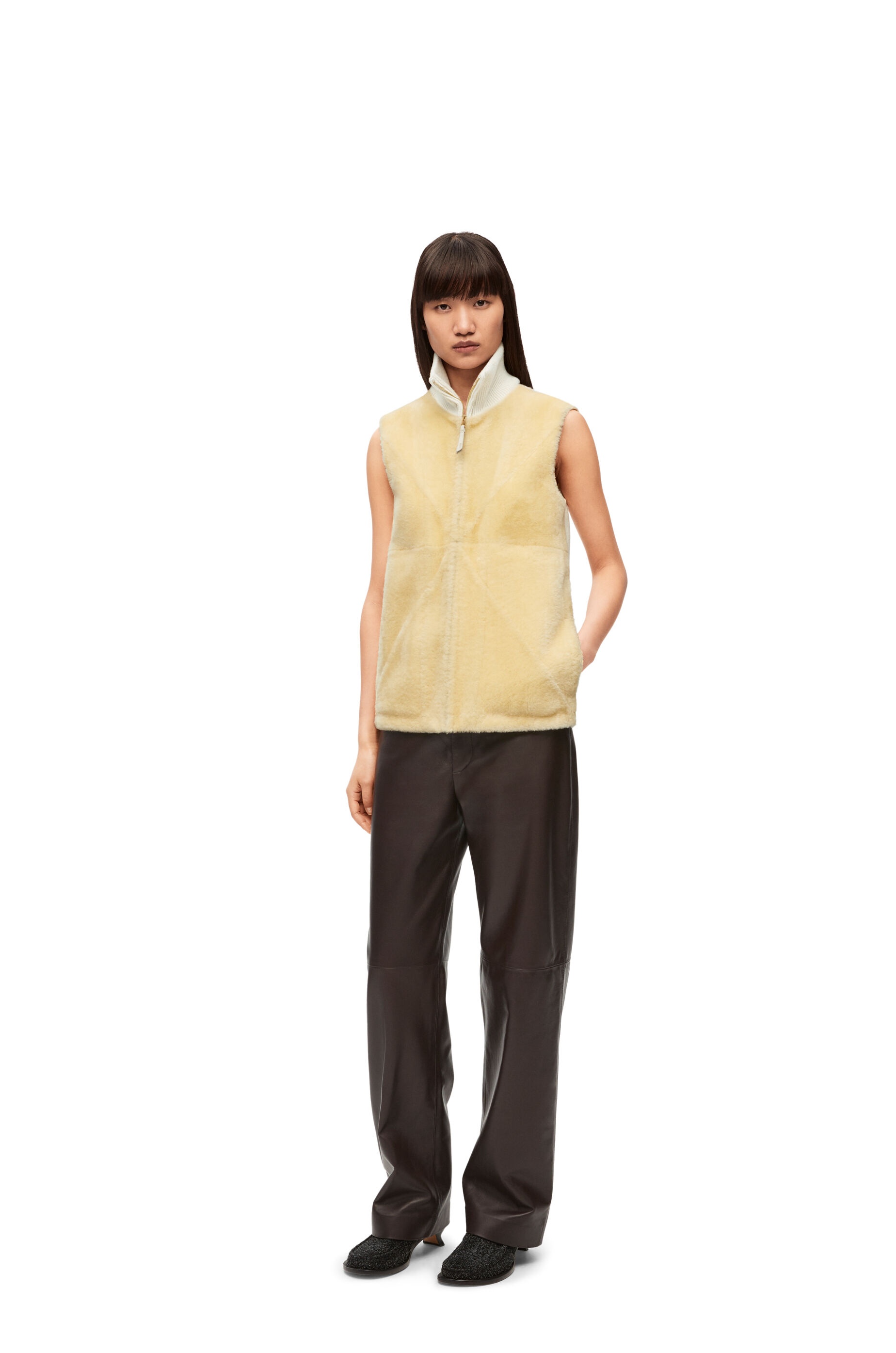 Puzzle Fold vest in shearling and wool - 2