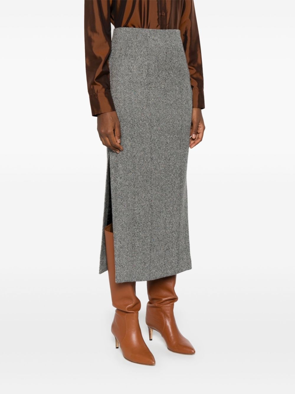 herringbone midi skirt - 3