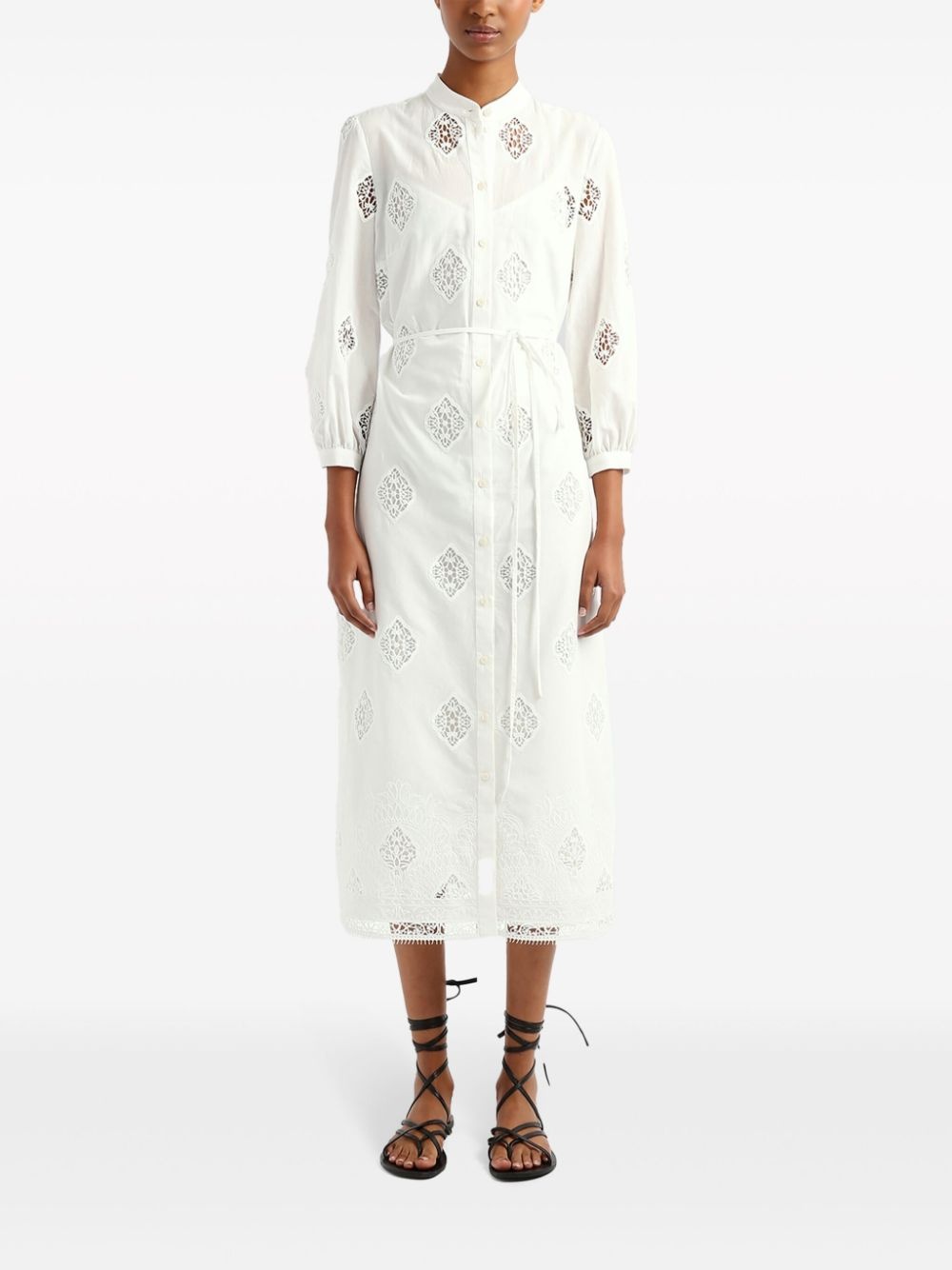 lace-panels midi shirtdress - 2