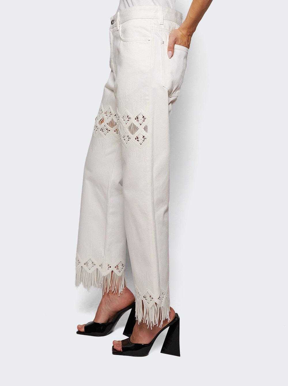 Embroidered Denim Trousers Off White - 3