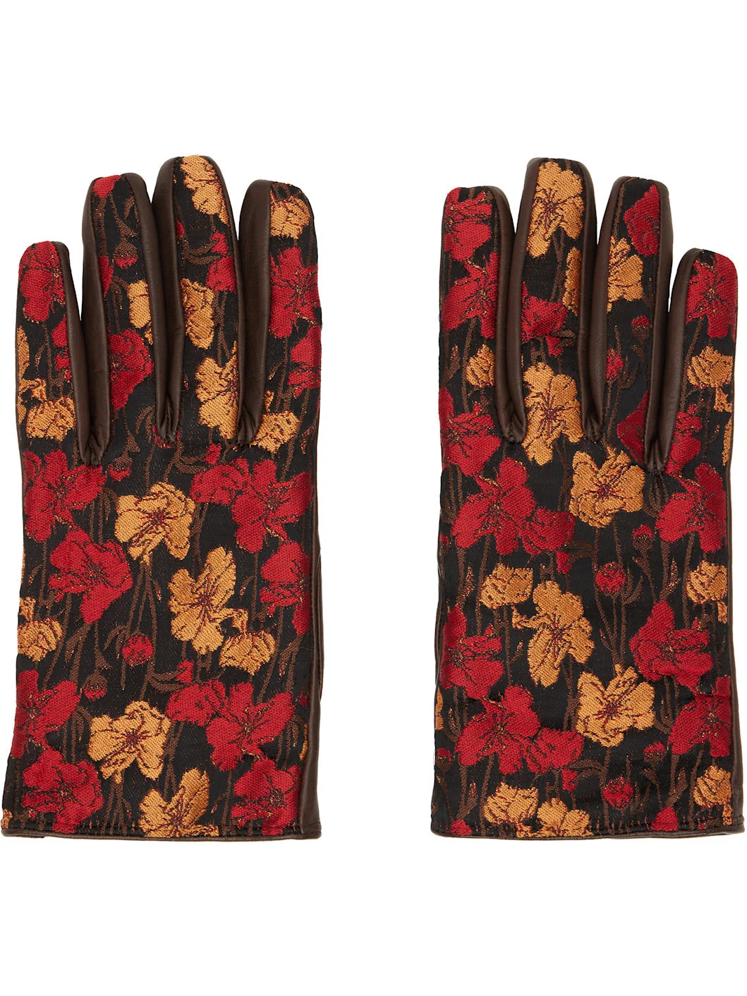 Red & Brown Jacquard Gloves - 1