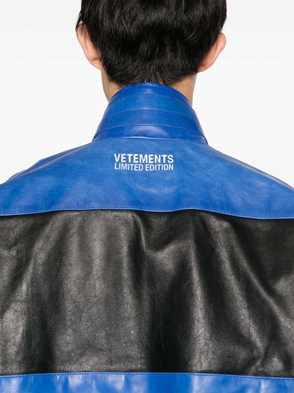 logo-embroidered leather jacket - 6
