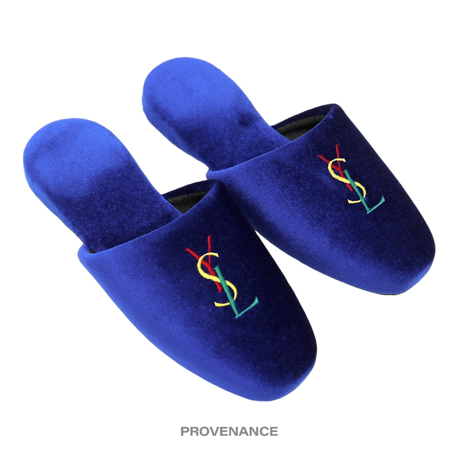 Yves Saint Laurent YSL Logo Slipper - Blue Velour - 3