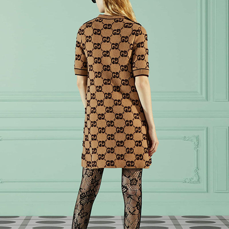 (WMNS) Gucci GG wool boucl jacquard dress 'Camel Brown' 718630-XKCNA-2668 - 4