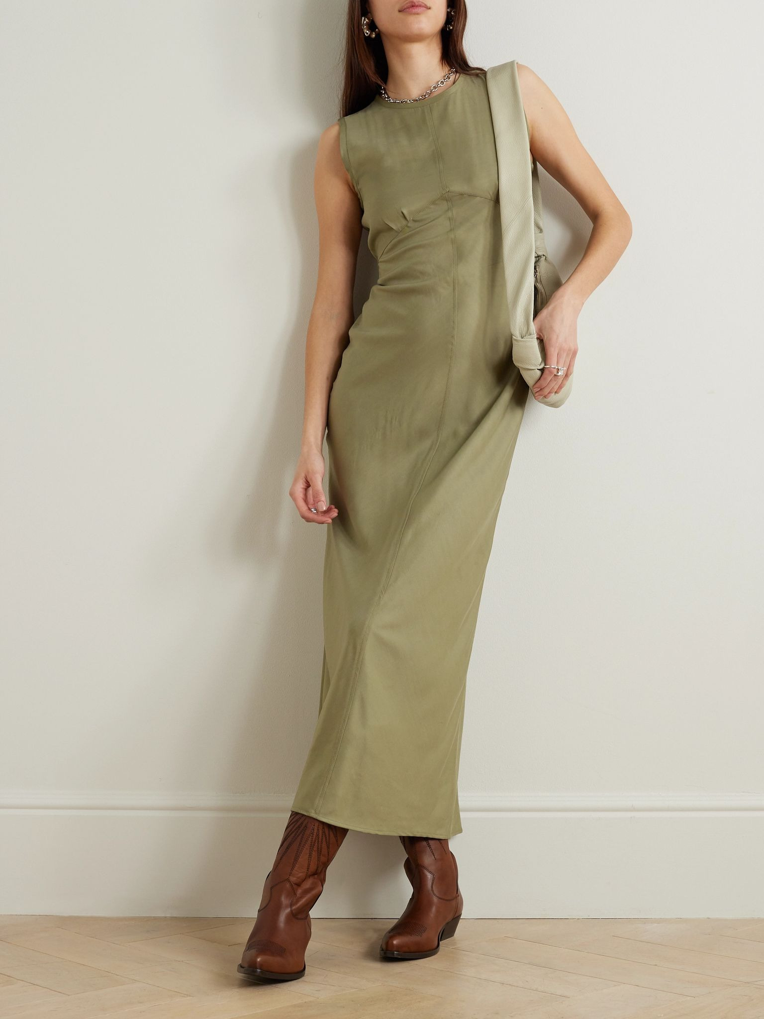 Journey embellished twill midi dress Army green - 2