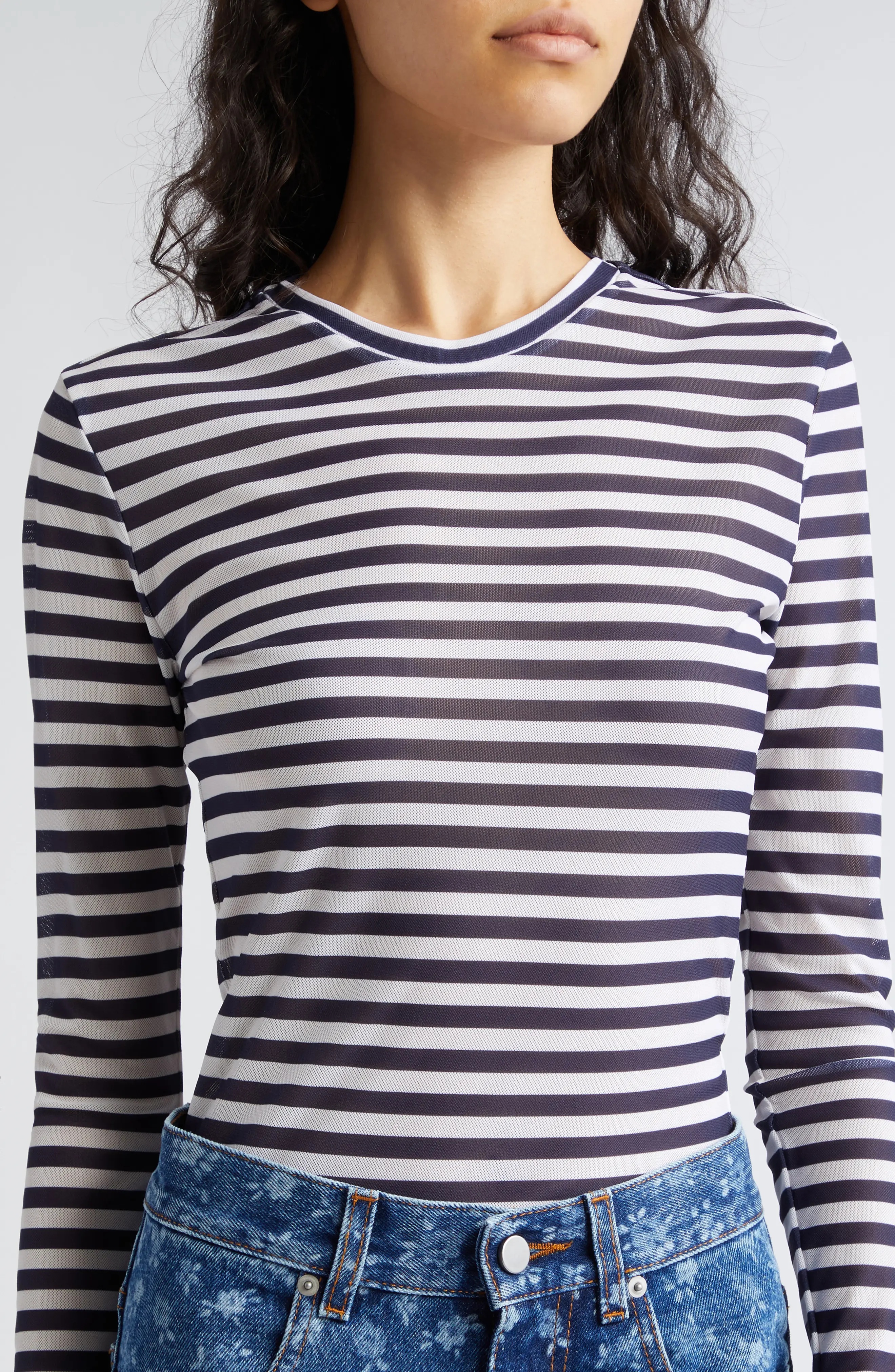 Freddie Stripe Long Sleeve Mesh Top - 4