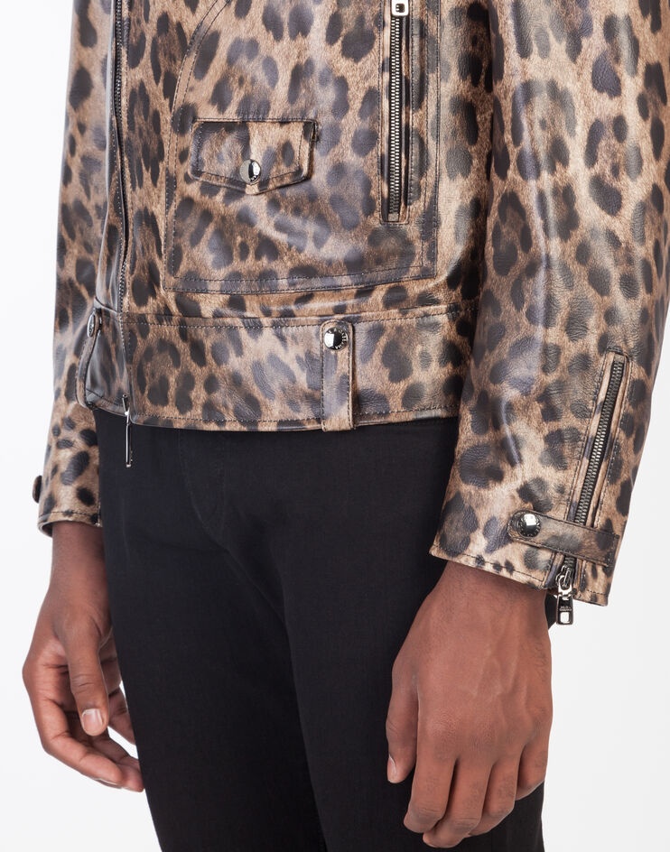 Lambskin leather jacket with leopard print - 5