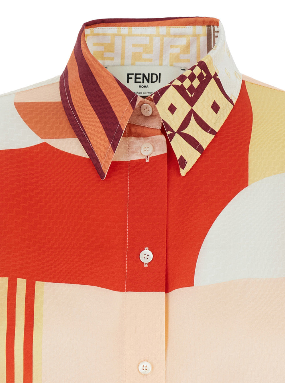 Fendi Women Multicolor Shirt With Classic Collar And All-Over Patchwork Print In Silk Woman - 3