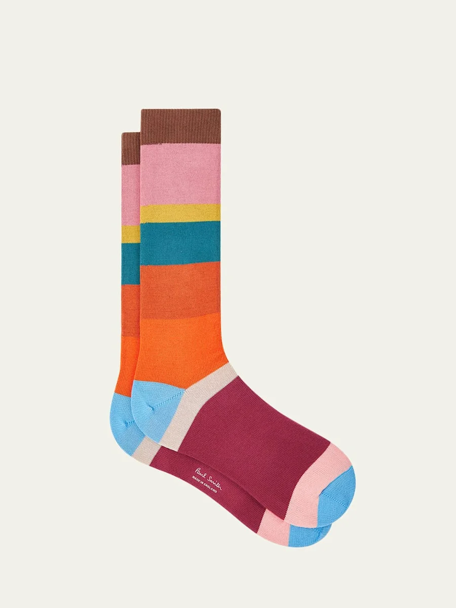 Men's Color-Block Stripe Crew Socks - 1