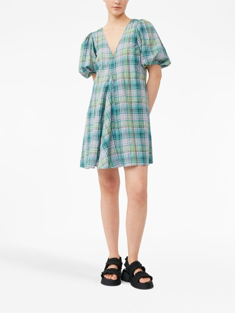 GANNI check-pattern V-neck minidress outlook