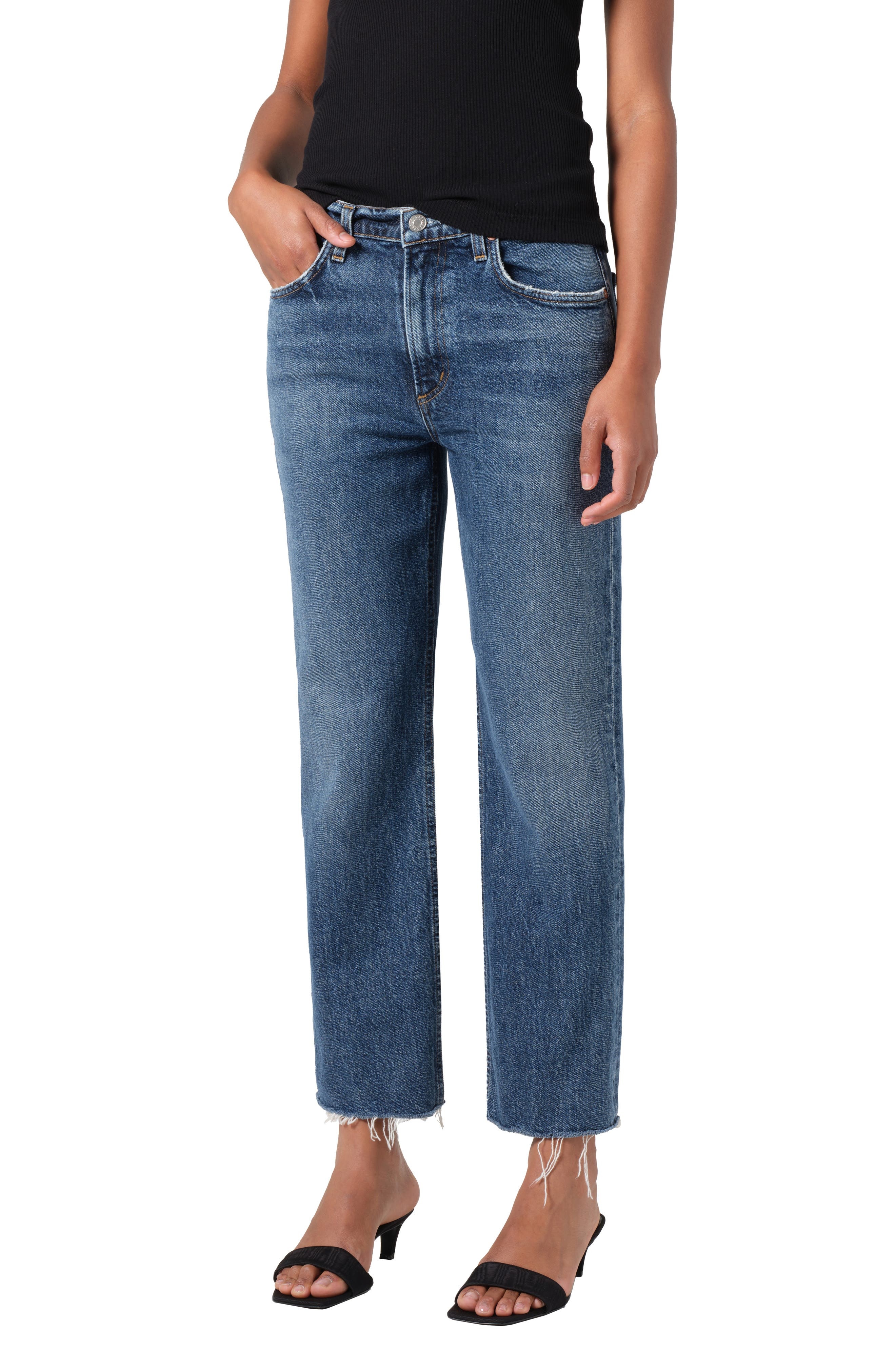 AGOLDE Valen Frayed Mid Rise Ankle Straight Leg Jeans in Solace at Nordstrom - 5