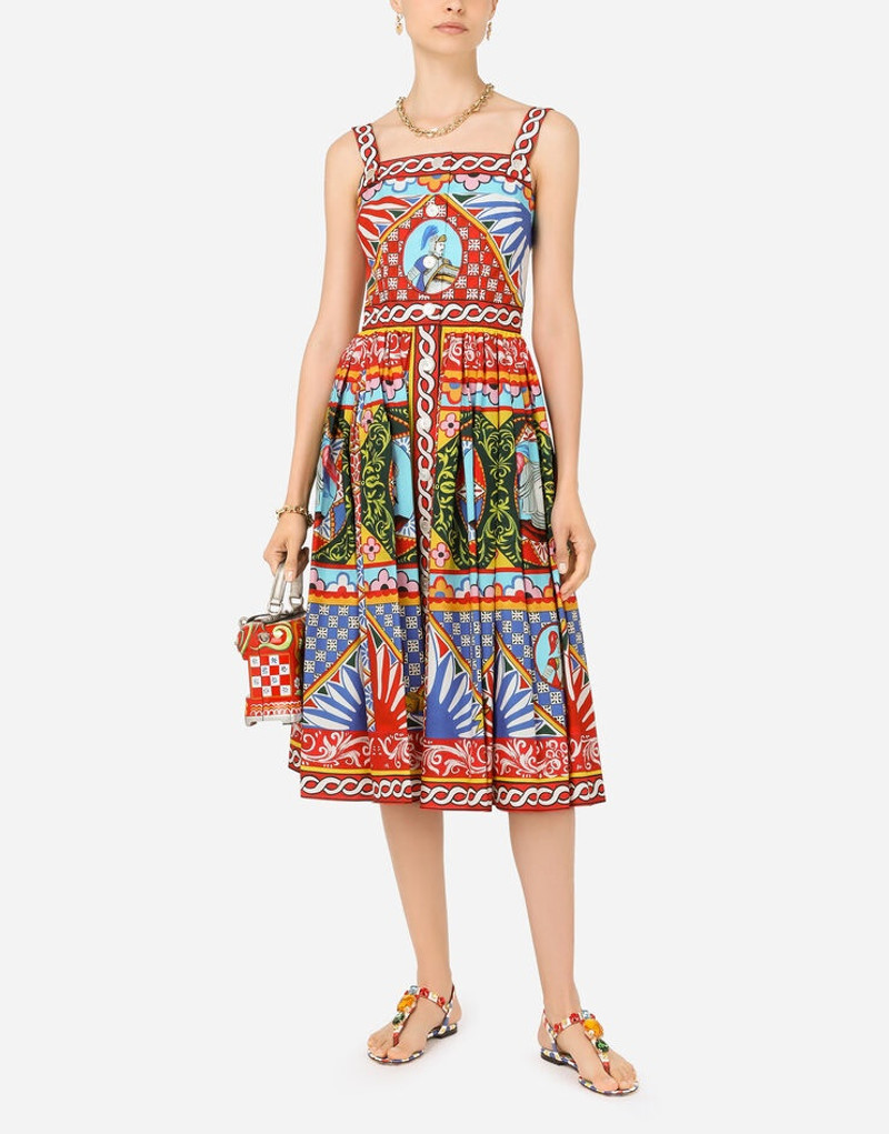 Carretto-print poplin calf-length dress 6