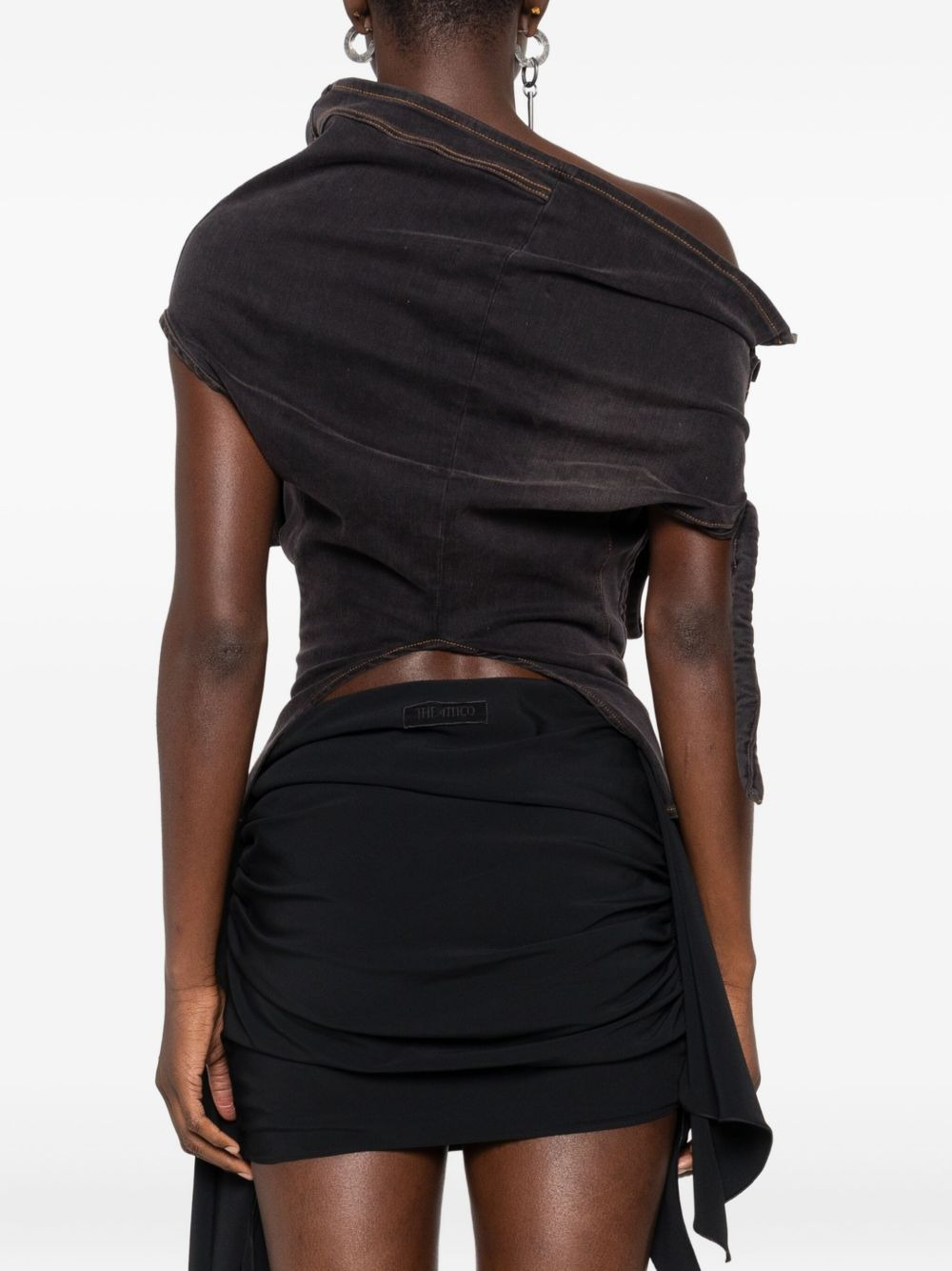 draped-collar denim blouse - 4