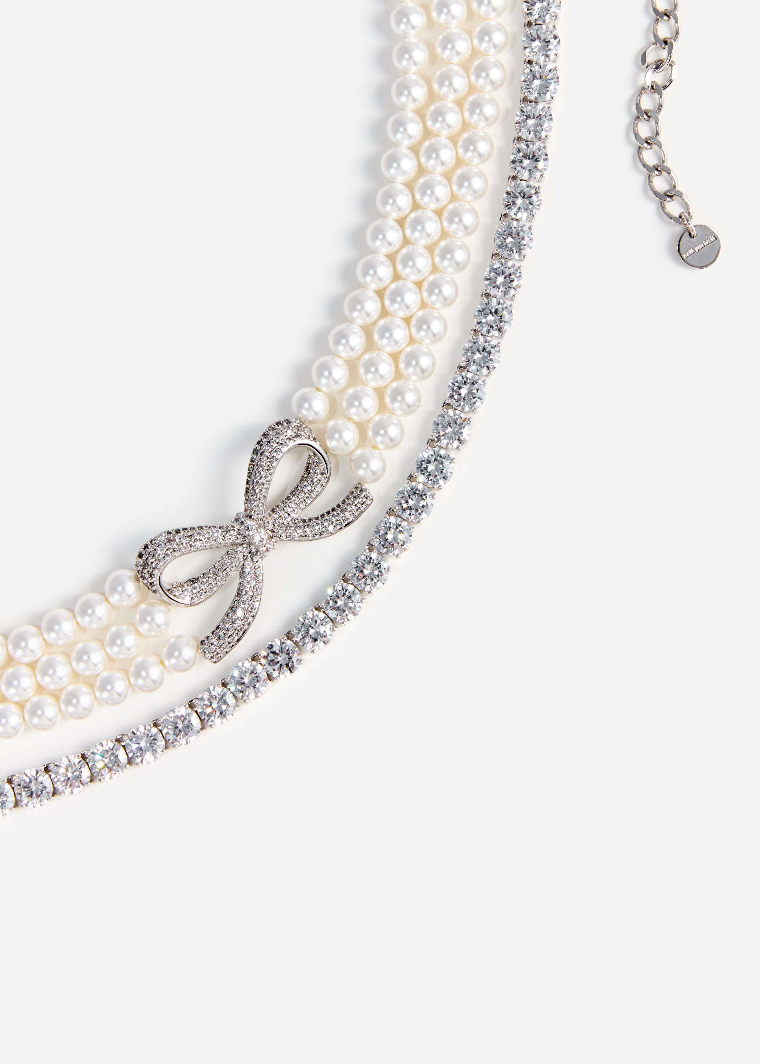 Pearl Crystal Bow Choker - 2