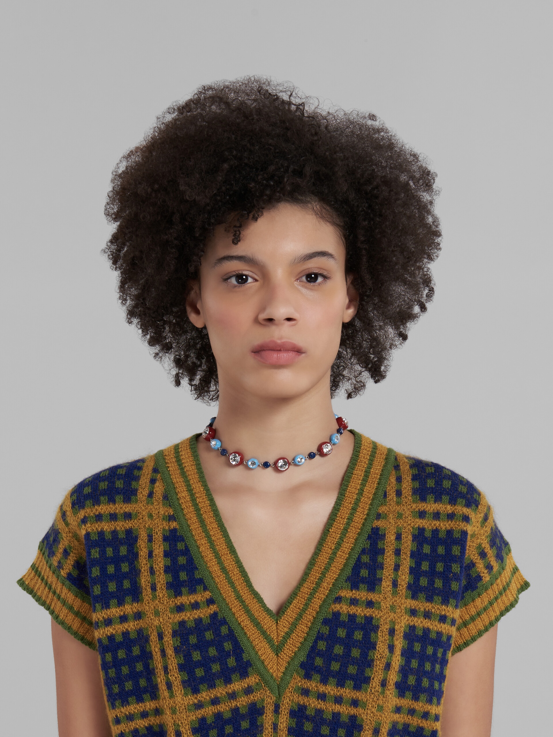 GREEN SLEEVELESS JUMPER WITH '50S CHECK - 4