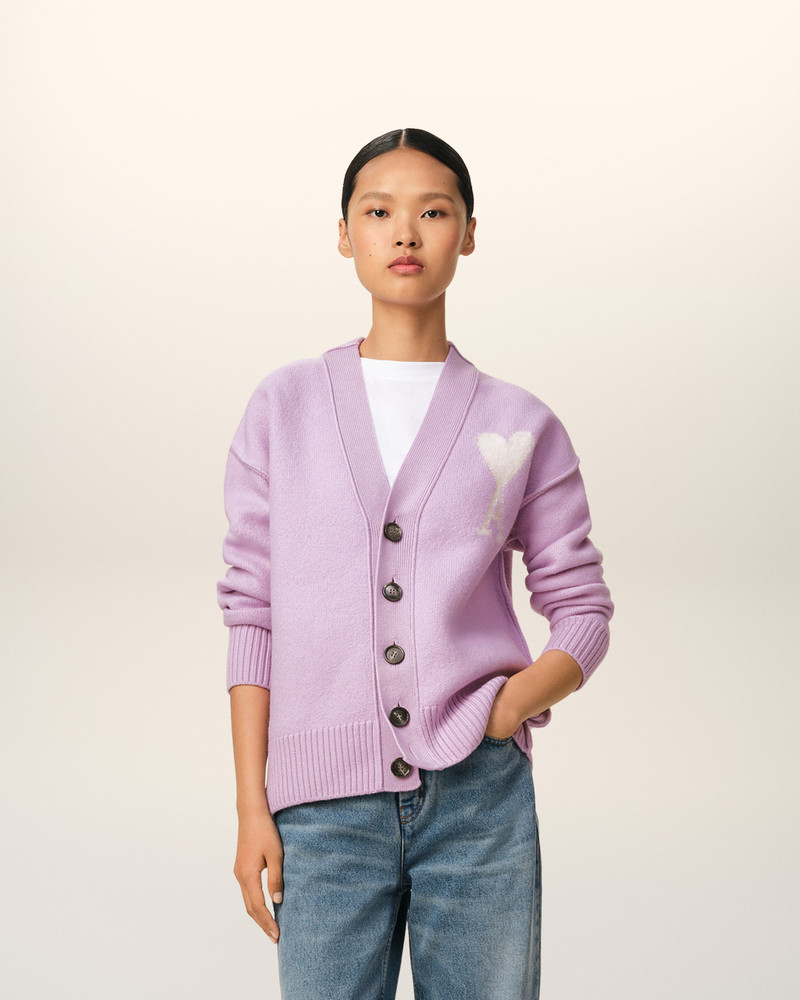 AMI Paris PURPLE WOOL AMI DE COEUR CARDIGAN outlook