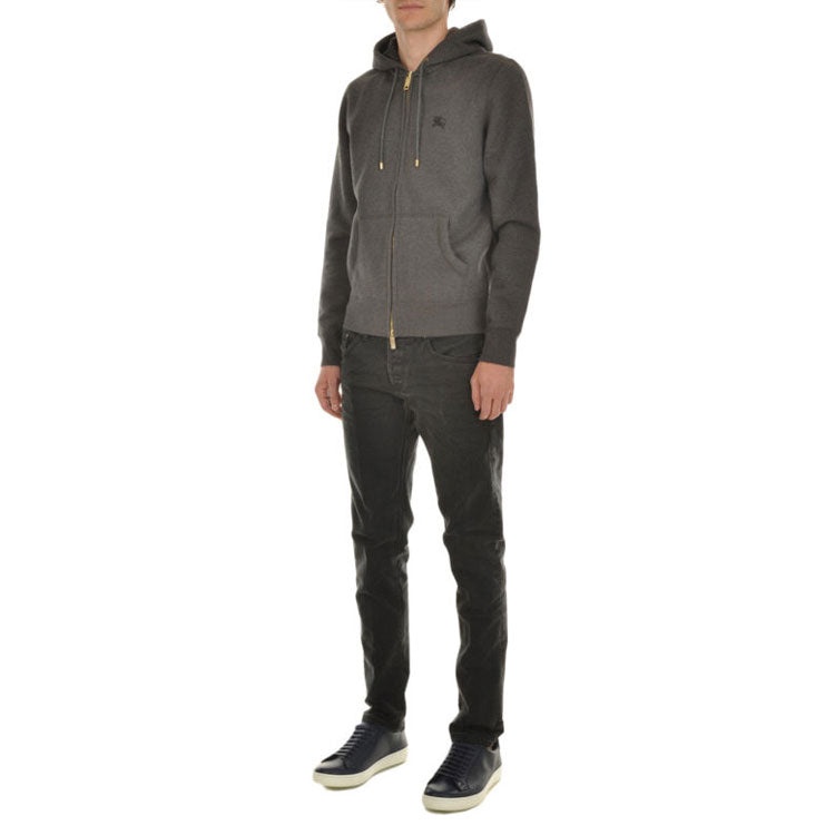 Burberry Logo Embroidery Cotton Zipper Jacket Coat Male Grey 40155591 - 4