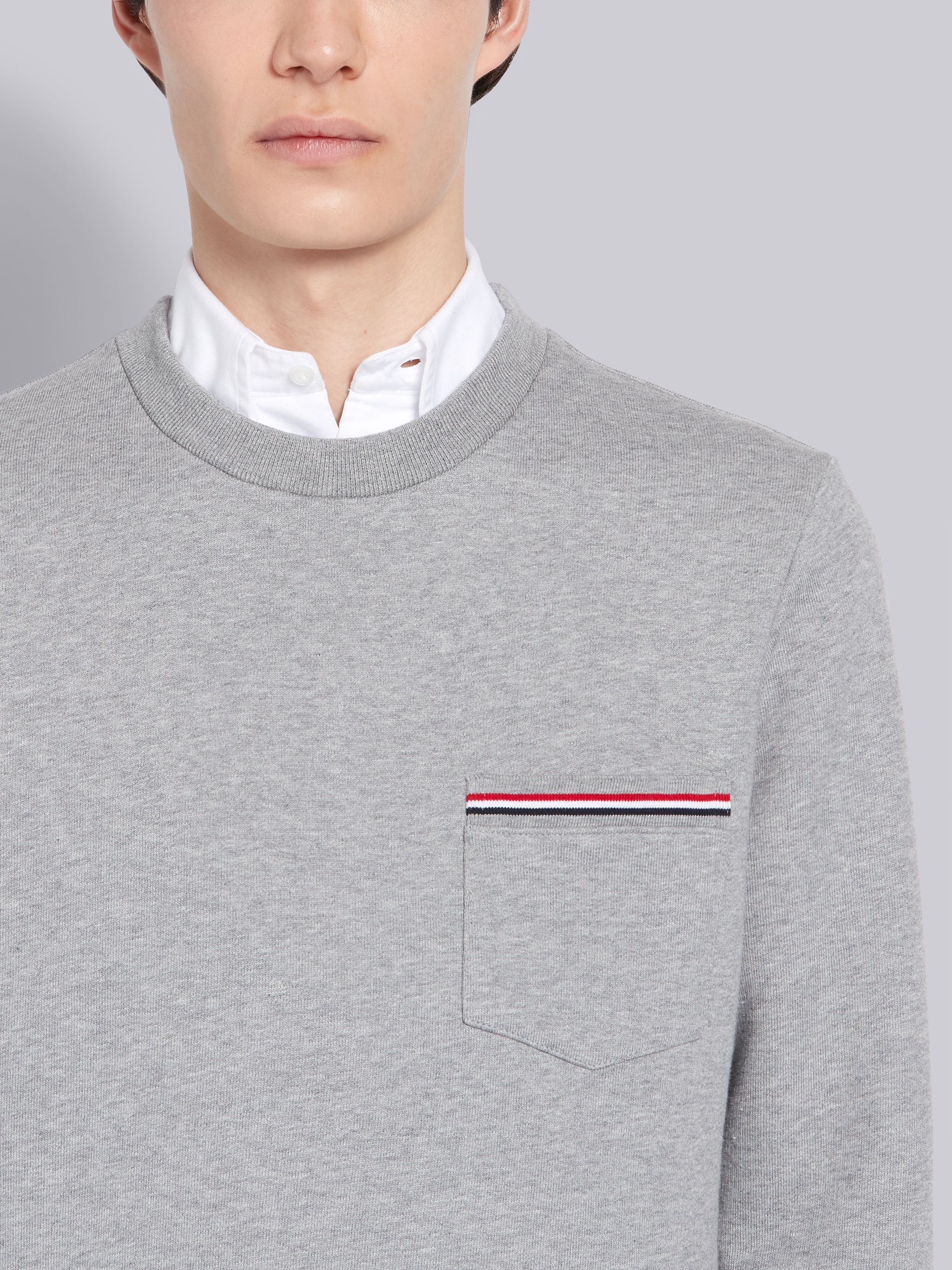 Light Grey Classic Loopback Stripe Pocket Crewneck Sweatshirt - 5