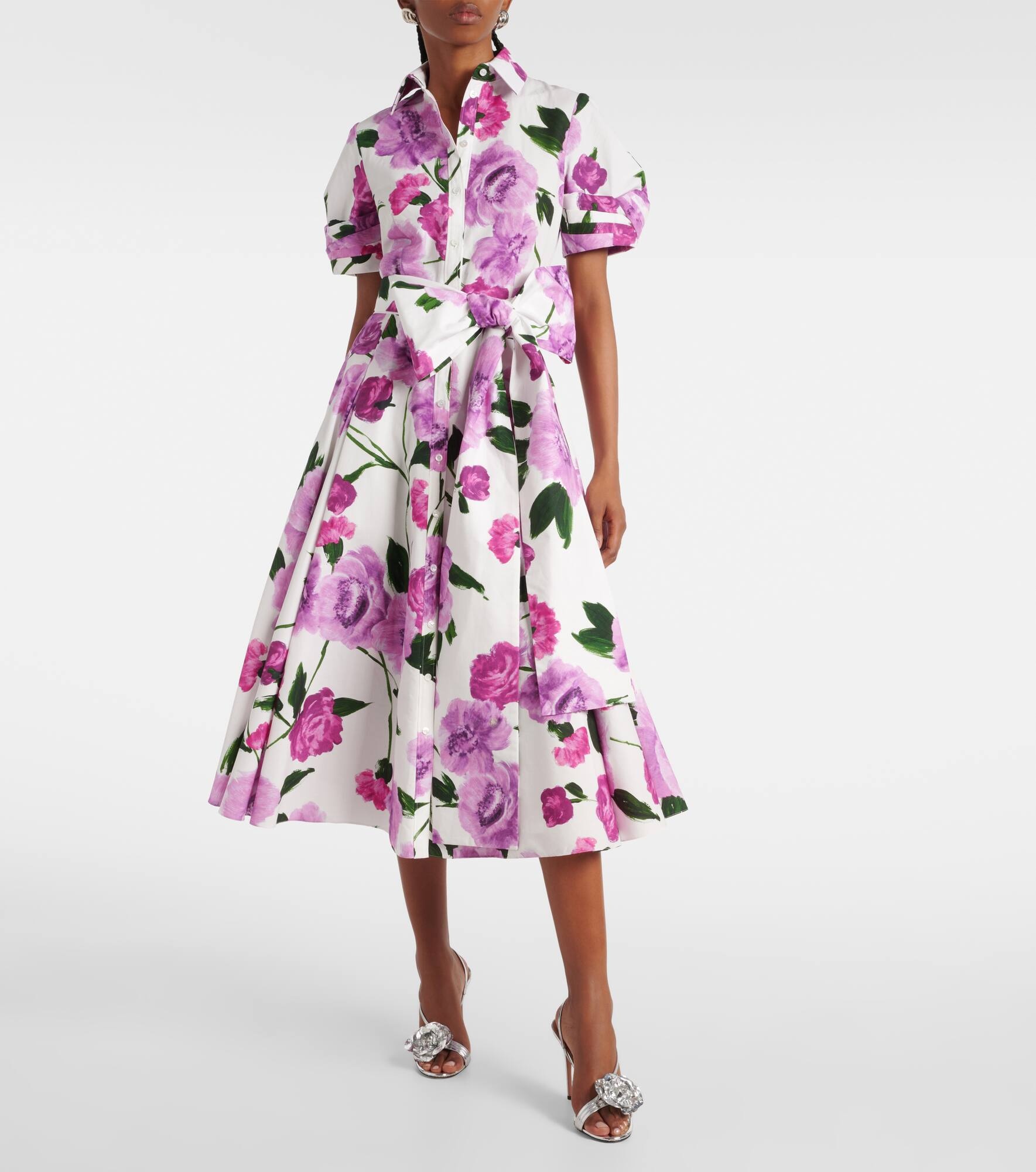 Floral cotton midi shirt dress - 2