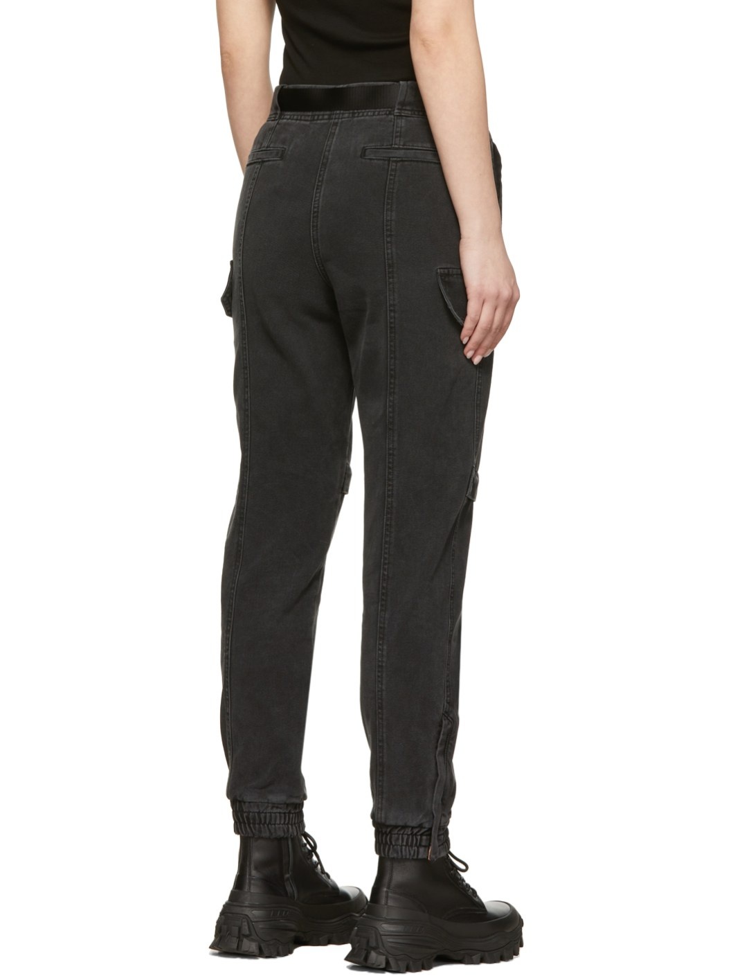 Black Denim Cargo Trousers - 3