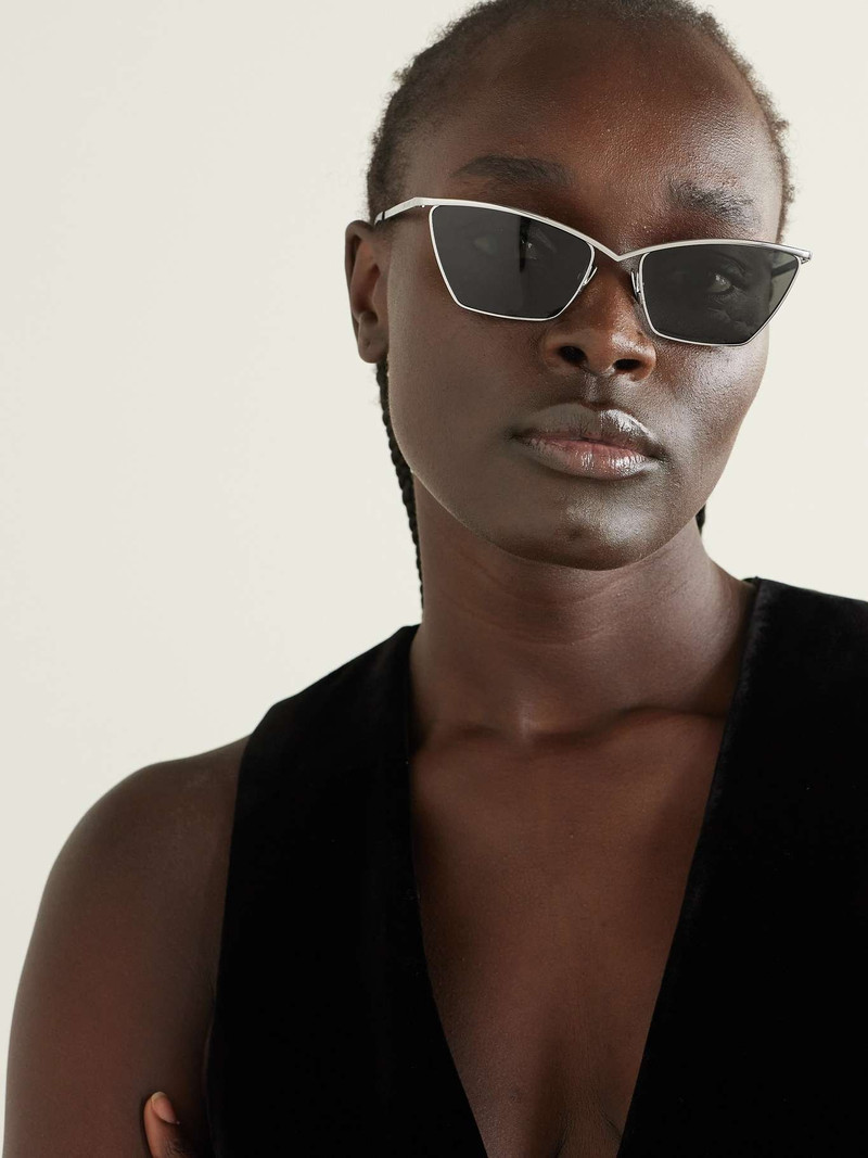 SAINT LAURENT Cat-eye silver-tone and acetate sunglasses outlook