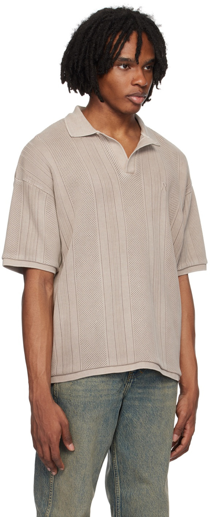 REPRESENT Beige Open Stitch Polo outlook
