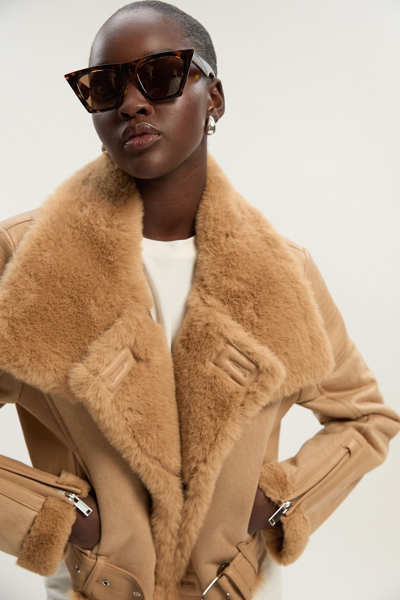 Faux Shearling Crop Biker Coat 3